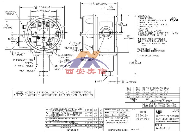 J120-194美国UE隔爆压力开关 UE防爆压力控制器 UE开关