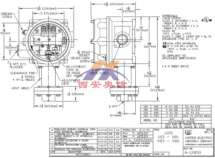 J120-184隔爆压力开关 J120-484防爆UE压力开关 美国
