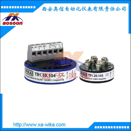 WIKA T91.10, T91.20模拟式温度变送器 顶部安装DIN B型或J型