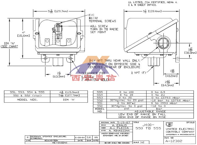 UE上海J400-550-M405 真空开关 特氟龙膜片防腐专用开关